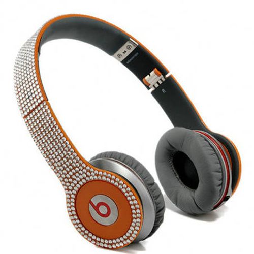 Beats By Dr Dre Solo HD studded diamond Headphones orange - Click Image to Close