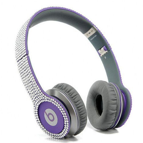 Beats By Dr Dre Solo HD studded diamond Headphones Purple - Click Image to Close