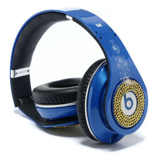 Beats By Dr Dre Studio Gold Diamond Headphones Blue - Click Image to Close