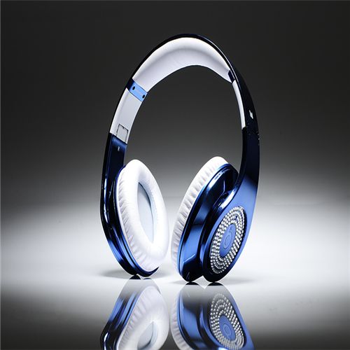 Beats By Dre Studio High Definition Powered Isolation Headphones Blue Limited Edition With Diamond - Click Image to Close