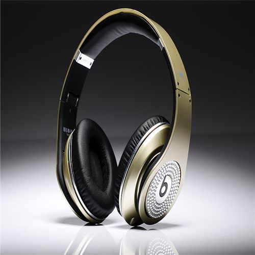 Beats By Dre Studio High Definition Powered Isolation Headphones Champagne Silver With White Diamond - Click Image to Close