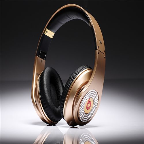 Beats By Dre Studio High Definition Powered Isolation Headphones Champagne With White Diamond - Click Image to Close