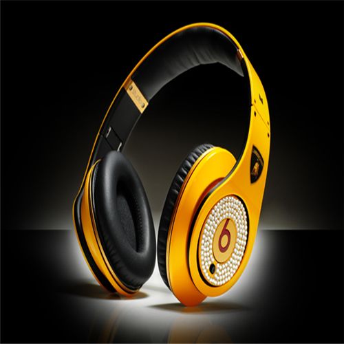 Beats By Dre Studio High Definition Powered Isolation Headphones Lamborghini Edition Yellow with Diamond - Click Image to Close