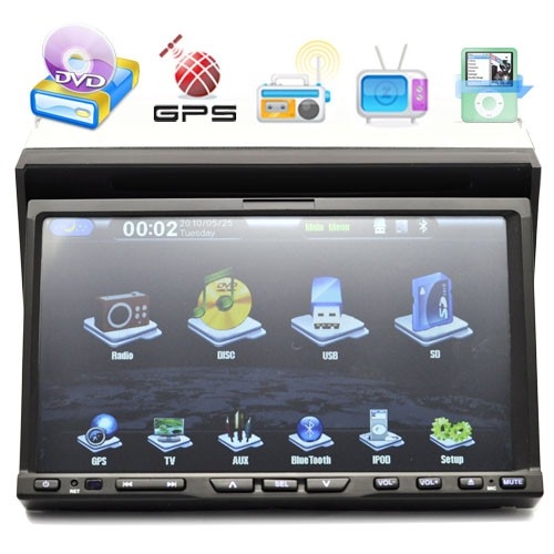 In Dash Motorized Faceplate 7 Inch Video Screen Car DVD Player + GPS - Click Image to Close