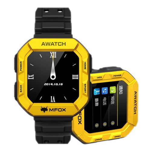 MFOX AWatch - IP68 Heart Monitor Sport Watch Phone - Yellow - Click Image to Close