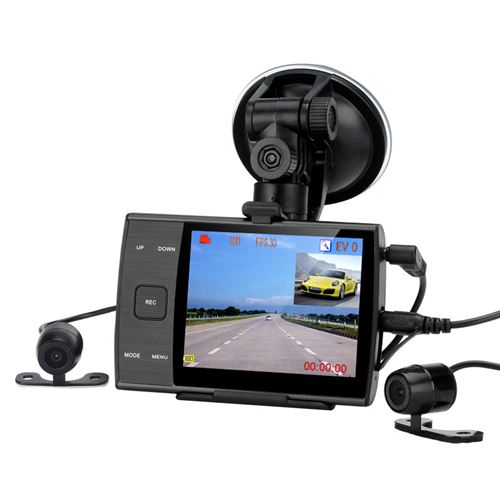 Dual Camera Car DVR - 480P, 3.5 Inch LCD Screen, 1/4 Inch CMOS Sensor, 140 Degree Lens, Motion Detection, Simultaneous Recording - Click Image to Close