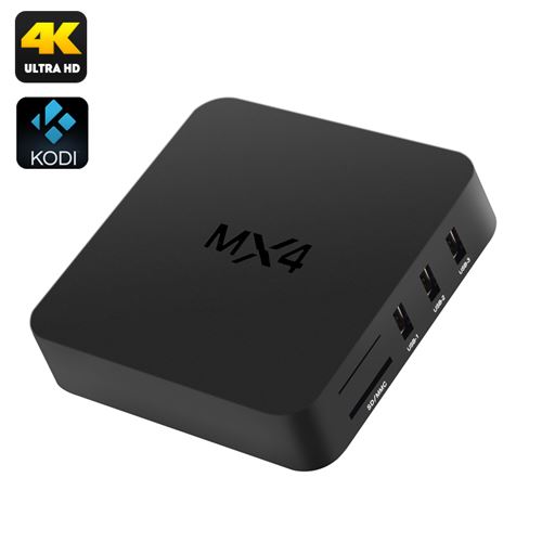 MX4 Quad Core Android TV Box - Wi-Fi, Bluetooth, RK3229, 1GB RAM, 8GB ROM, 4K Support, Kodi 15.2, 4 USB Ports - Click Image to Close