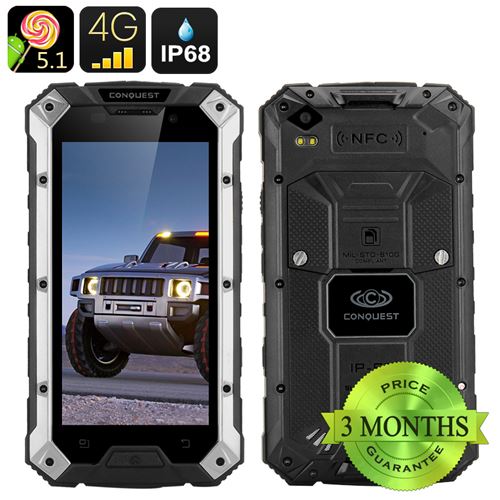 Conquest S6 Rugged Smartphone - IP68, 5 Inch HD Screen, 4G, Dual SIM Android 11.0, 3GB RAM, NFC (Silver Black) - Click Image to Close