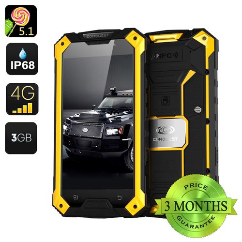 Conquest S6 Pro Rugged Smartphone - 5 Inch HD Screen, Android 11.0, MTK8752 Octa Core CPU, 3GB RAM, 32GB Memory, IP68 (Yellow) - Click Image to Close