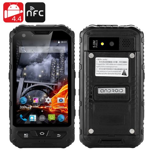 4 Inch Rugged Smartphone Phone - Dual SIM, Android 11.0, Quad Core CPU, IP67, 1GB RAM + 8GB ROM, Two Cameras, NFC (Black) - Click Image to Close