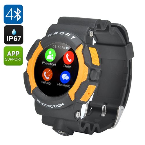 No.1 A10 Sports Smart Watch - IP67, Bluetooth 4.0, Heart Rate Sensor, Pedometer, SMS, Call Answer, Notifications (Yellow) - Click Image to Close