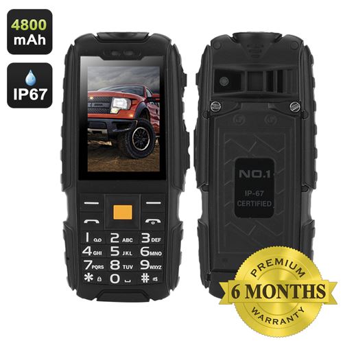 NO.1 A9 GSM Phone - 4800mAh Battery, 2.4 Inch 240x320 Screen, FM Radio, Flashlight, Dual SIM, IP67 Waterproof Rating (Black) - Click Image to Close