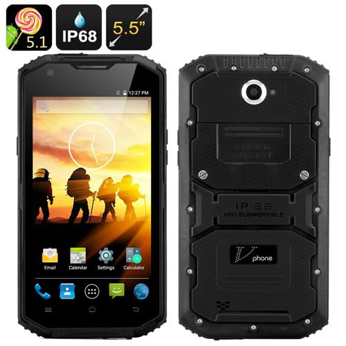 V Phone X3 Rugged Smartphone - Android 11.0, 5.5 Inch HD Screen, IP68, 4500mAh Battery, Two SIM, FM Radio (Black) - Click Image to Close