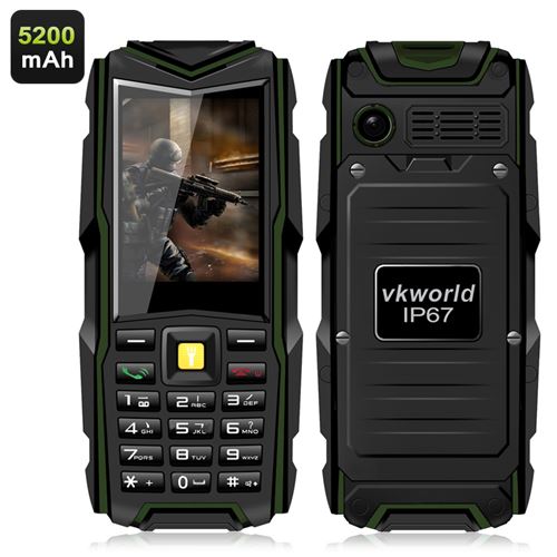 VKworld Stone V3 GSM Phone - IP67 Waterproof Rating, Dual SIM, 2.4 Inch Screen, 5200mAh Battery Power Bank, Bluetooth (Green) - Click Image to Close
