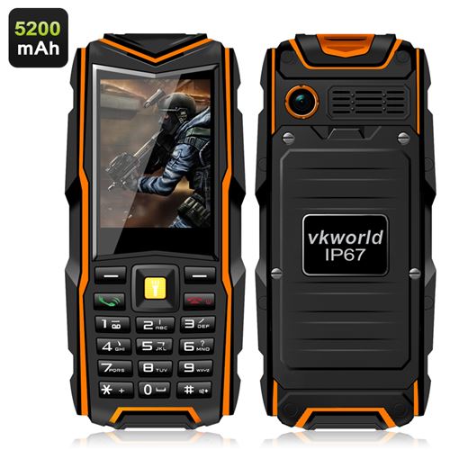 VKworld Stone V3 GSM Phone - IP67 Waterproof Rating, 5200mAh Battery Power Bank, 2.4 Inch Screen Bluetooth (Orange) - Click Image to Close