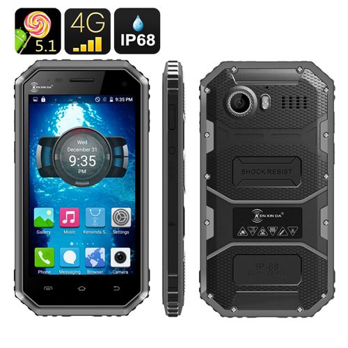 Ken Xin Da W6 Rugged Smartphone - IP68, Dual SIM, 4G, Quad Core CPU, Shock Proof, Android 11.0 (Black) - Click Image to Close