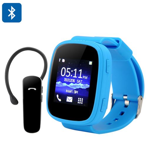 Ken Xin Da S7 GSM Smart Watch - 1.54 Inch Touch Screen, Bluetooth, Heart Rate Monitor, SMS Sync, FM Radio (Blue) - Click Image to Close