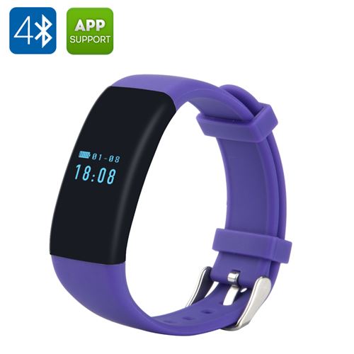 DFit Smart Sports Bracelet - IP66 Waterproof, Bluetooth 4.0, Bright 0.66 Inch OLED, Pedometer, Heart Rate Monitor (Purple) - Click Image to Close