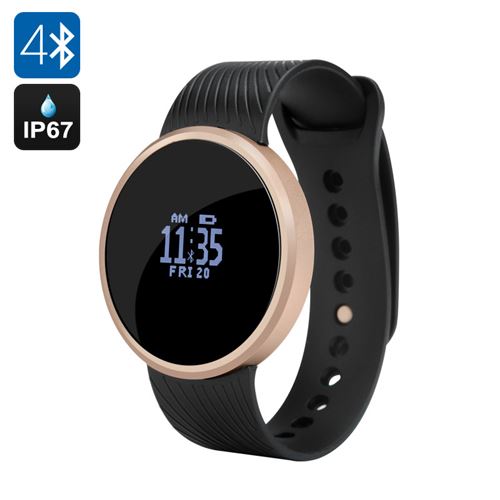 Bluetooth Smart Sports Watch - Pedometer, Remote Shutter, Call Reminder, IP67, Supports Android and iOS (Black) - Click Image to Close