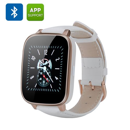 Bluetooth 4.0 Smart Watch - 1.54 Inch 3D Screen, iOS + Android App, Call Answering, Notification, Heart Rate Sensor (White) - Click Image to Close