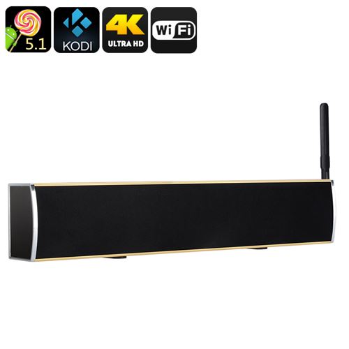Android TV Box + Soundbar - 4Kx2K, Android 11.0, Quad Core CPU, DVB-T2, 50 Watt Audio, HDMI, Wi-Fi, Kodi (Gold) - Click Image to Close