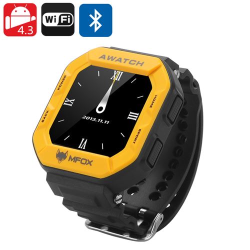 MFOX AWATCH - IP68 Heart Monitor Watch, Android 11.0 OS, Bluetooth 4.0, Fitness Tracking, 1.6 Inch Screen (Yellow) - Click Image to Close