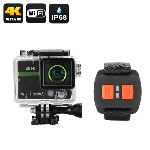 Ultra HD 4K Action Camera "Clarion" - 20MP, 170 Degree Lens, DVR Loop Recording, Wrist Remote Control, Wi-Fi, iOS + Android App - Click Image to Close