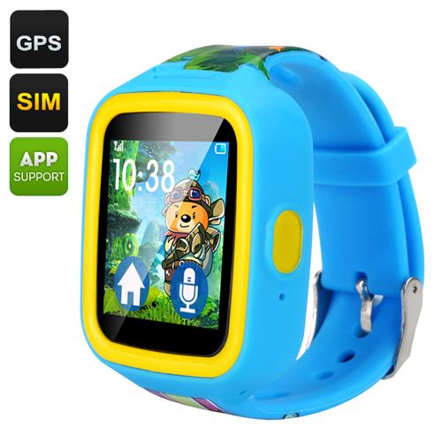 GPS Tracker Kids Watch Phone - GSM, SOS Button, Two-Way Communication, Pedometer, 1.44 Inch TFT Touch Screen (Blue) - Click Image to Close