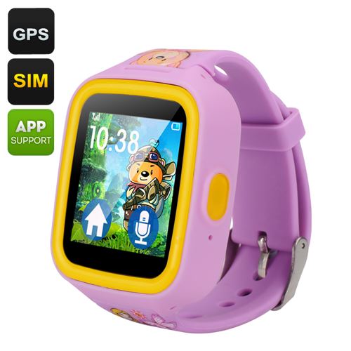 GPS Tracker Kids Watch Phone - Quad Band GSM, Two-Way Communication, Geo Fencing, 1.44 Inch TFT Touch Screen, Pedometer (Purple) - Click Image to Close