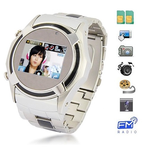 Dual SIM Card Stainless Steel Touch Screen Watch Phone + Wireless Transmission - Click Image to Close