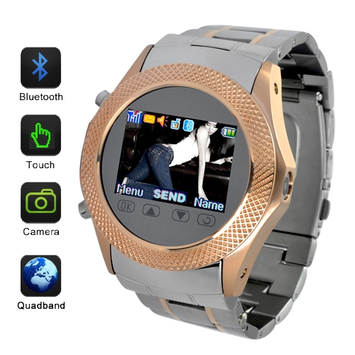 Quad Band 1.3 Inch TFT Touchscreen Watch Moblie Phone + Wireless Data Transfer - Click Image to Close