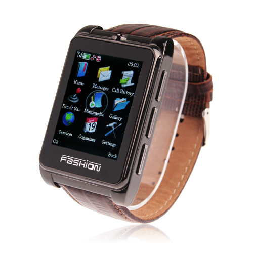 S9110 Quad Band Watch Phone 1.8 Inch Touch Screen Bluetooth Camera with Bluetooth Earphone - Brown - Click Image to Close