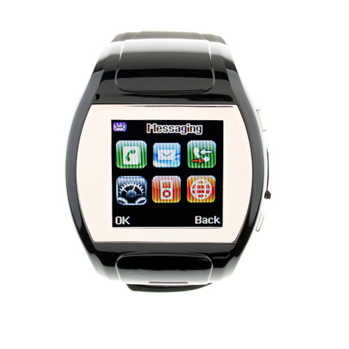 MQ007 Watch Phone Quad Band 1.5 Inch LCD Touch Screen Camera Bluetooth FM Cellphone with Bluetooth Earphone - Black - Click Image to Close