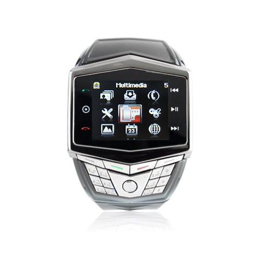 GD910 Quad Band Watch Phone 1.5 Inch Touch Screen Camera Bluetooth FM with Bluetooth Earphone - Black - Click Image to Close