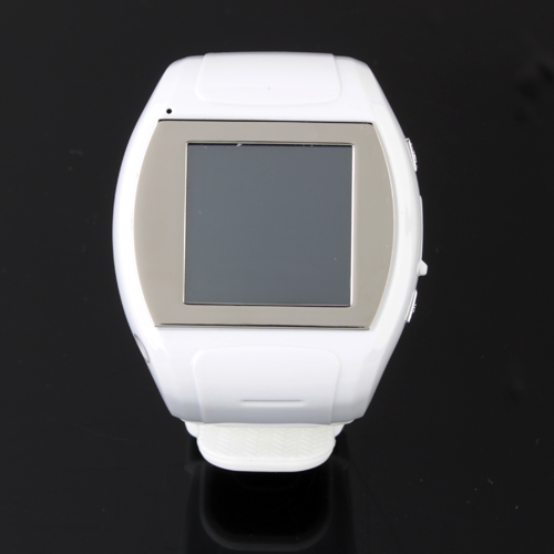 MQ007 Watch Phone Quad Band 1.5 Inch Touch Screen Camera Bluetooth FM Cellphone with Bluetooth Earphone - White - Click Image to Close