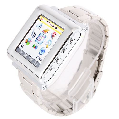 AK812 Watch Phone Stainless Steel Strap Single SIM Card Bluetooth SOS 1.6 Inch Touch Screen-Silver - Click Image to Close