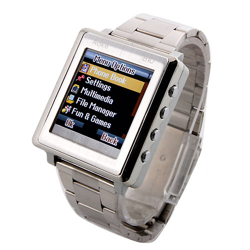 AK810A Watch Phone Metal Strap Single SIM Card Bluetooth Ebook 1.6 Inch Touch Screen- Silver - Click Image to Close