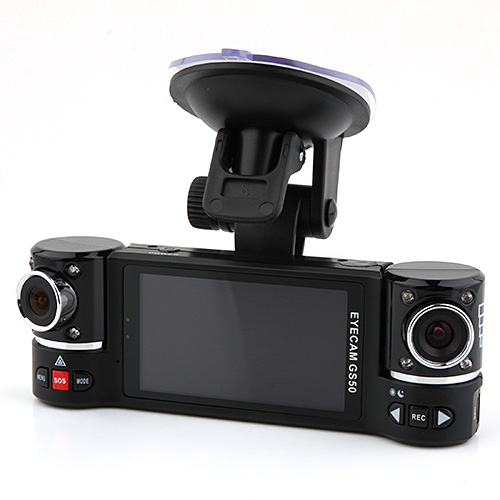 GS50 720P 2.7 inch Dual Camera Car DVR GPS Motion Detection G-sensor Black - Click Image to Close