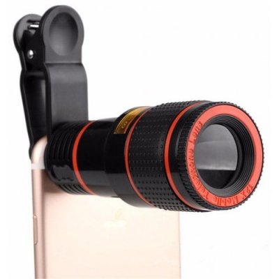 12x Zoom Optical Telescope Portable Mobile Phone Telephoto Camera Lens and Clip for iPhone - Samsung - Huawei - Xiaomi - BLACK