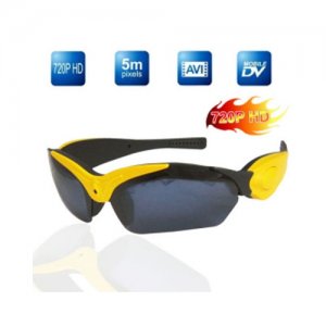 4GB Memory Real HD 720P Yellow Sport Sunglasses DVR With Hidden Camera