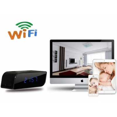 720P Wifi/IP Alarm Clock Hidden Camera 160 Degree Wide Angle IR Night Vision DVR for iPhone/Android