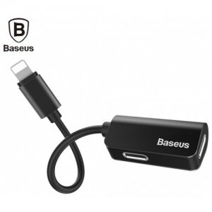 Baseus L37 Male to Dual Female 8 Pin Audio Charging Adapter - BLACK