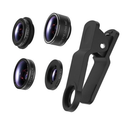 Fish Eye+Wide+Angle+Macro+Polarizer 4 in 1 Phone Lens Kits (Black) - BLACK