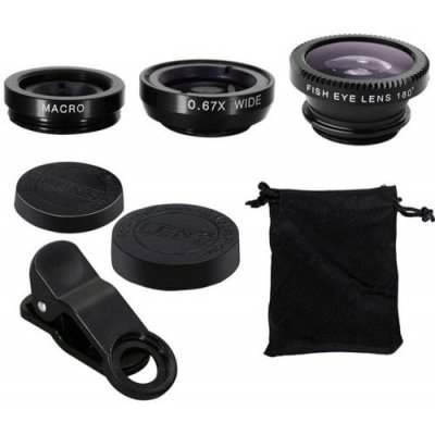 3 in1 Fish Eye Wide Angle Macro Camera Clip-on Lens for Universal Cell Phone - BLACK