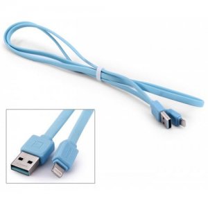 Original REMAX RC-008i 8 Pin USB Charge Sync Cable Flat Design - 100cm - BLUE