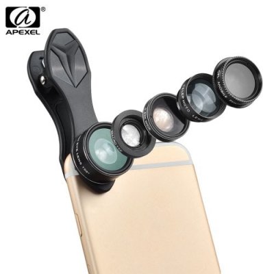 APEXEL APL - DG5 5 in 1 Camera Phone Lens Kit - BLACK