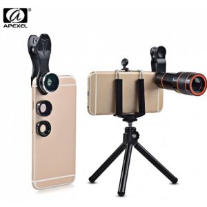 APEXEL APL - HS12XDG3ZJ 5 in 1 External Phone Camera Lens Suit - BLACK