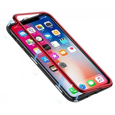 Magnetic Adsorption Case Tempered Glass Metal for iPhone X - RED