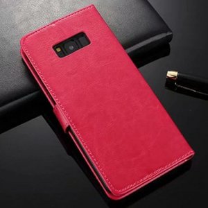 ASLING Mobile Phone Case with Stand Wallet Credit Card Slot for Samsung Galaxy S8 - ROSE RED