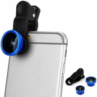LP 3001 3 in 1 Universal Clamp Camera Lens Including Fisheye Macro and Wide Angle - BLUE